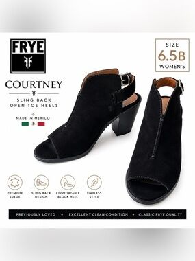Frye Courtney Black Suede Slingback Heels | Women’s Size 6.5B